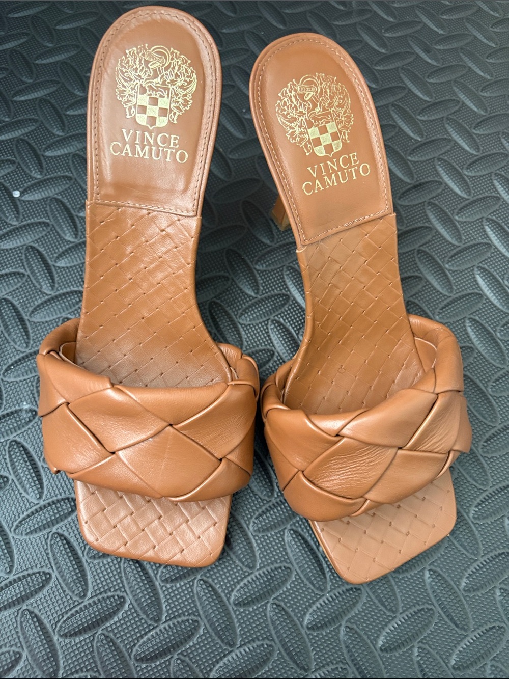Vince Camuto Cognac Braided Leather Slide Mules